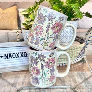 SET OF 2 Spring Pink & Purple Flowers Mugs